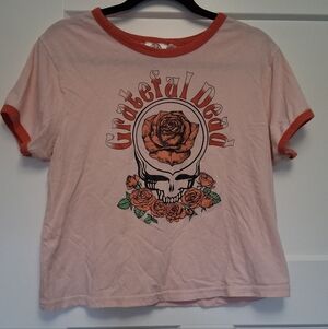 Grateful Dead Womens Pink Tee with Skull and Rose